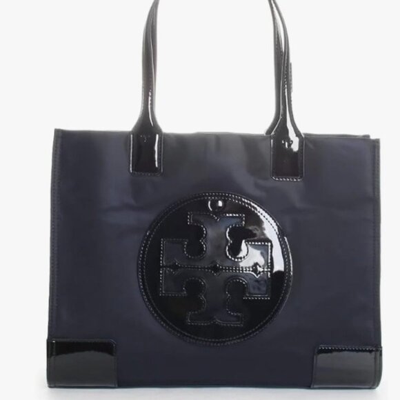 Tory Burch Small Ella Patent Tote Bag.Black.Gently Used 10.4" H x 13.4" L